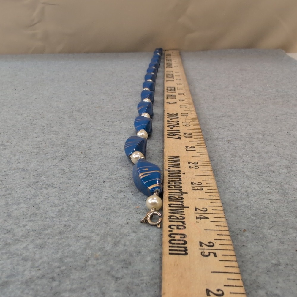 Chic Blue Beaded Necklace with Gold‎ Accents Pearl Accents - Picture 4 of 4